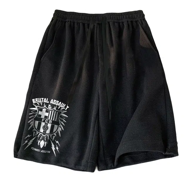 巴塞罗那足球俱乐部 男士潮牌轻薄透气肌理感夏季薄裤子户外运动五分裤休闲短裤 男女同款