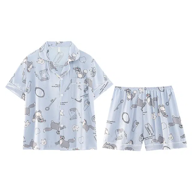 向薇 冰丝夏季凉感居家服休闲时尚网红开衫短袖短裤睡衣套装 男款