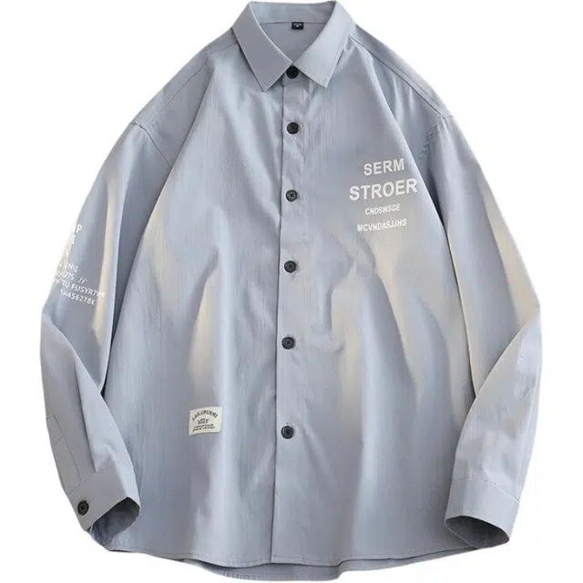 太子龍 高级感宽松休闲字母/数字/文字长袖方领衬衫 男款