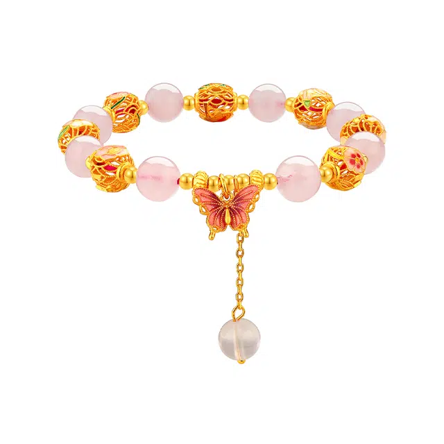 梦金园 彩蝶纷飞 甜美蝴蝶流苏 浪漫森系镂空转运珠小众温柔时尚 破茧成蝶福蝶而至#好运天然 粉水晶 手串 女款