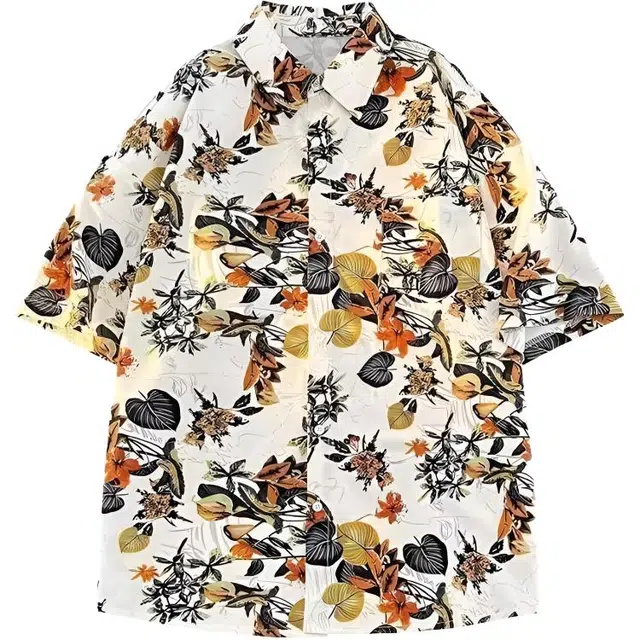 天才小熊 男女同款穿搭短袖夏季薄款透气半袖花衬衣情侣沙滩外套衬衫 女款