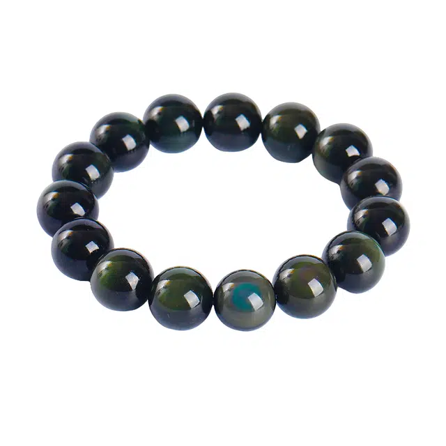 金大福 招财纳福 新中式小众国潮八方来财吉祥如意简约素圈高级感百搭炫彩时来运转圆珠转运珠手环 #好运 黑曜石 手串 男女同款情侣款