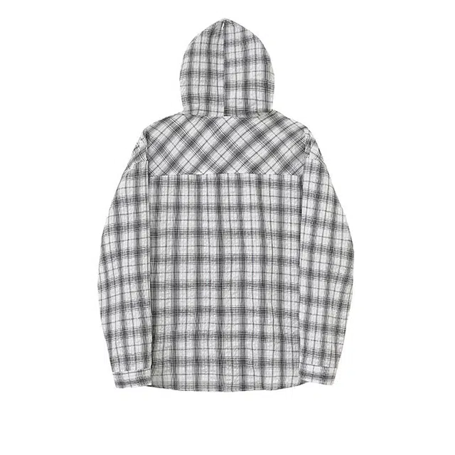 欧路得 美式格纹长袖男女款夏季慵懒风情侣连帽衬衣户外宽松薄款外套衬衫 男款