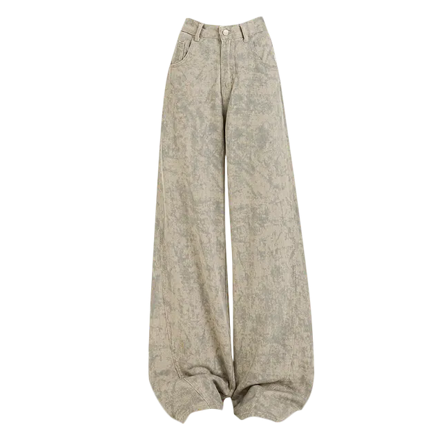 拾籍 美式复古扎染印花小众设计直筒百搭高腰宽松显瘦牛仔裤 女款