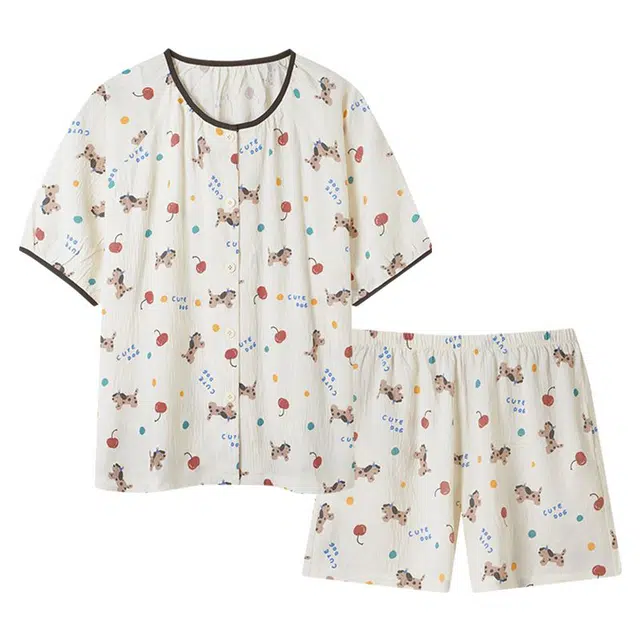 俏韵 圆领卡通夏季天云朵棉短袖简约甜美舒适薄款家居服可外穿睡衣套装 女款
