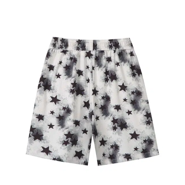 太子龍 泼墨扎染五角星印花夏季休闲短裤 男款