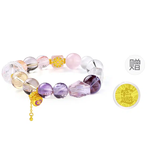 中鑫珠宝 【狮来运转】锦裹纳瑞#好运醒狮银镶锆石聚财天然 多色水晶 手串 女款