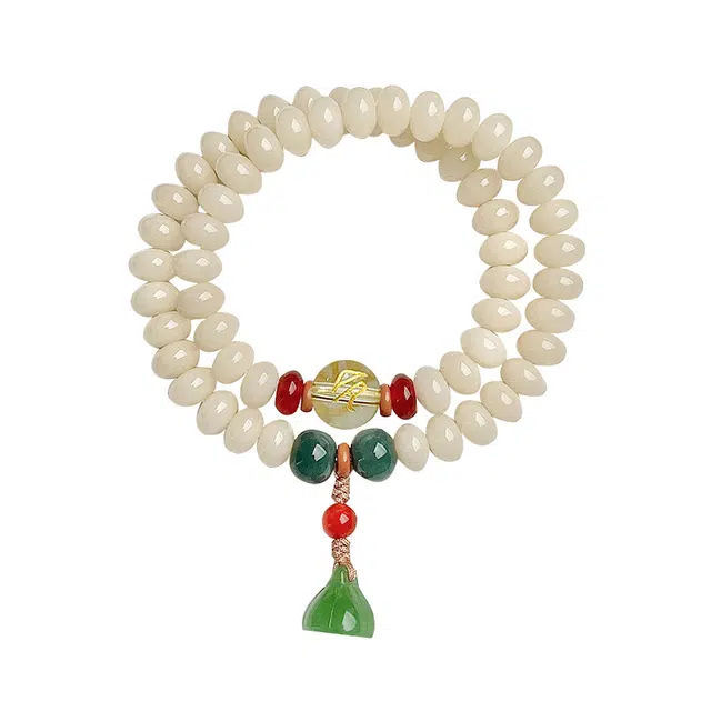 灵晔 【好运莲莲】新中式国潮双圈叠戴冰魂五行佛珠念珠转运文玩盘玩佛珠招财进宝平安顺遂诸事顺利#好运 菩提根 手串 男女同款情侣款