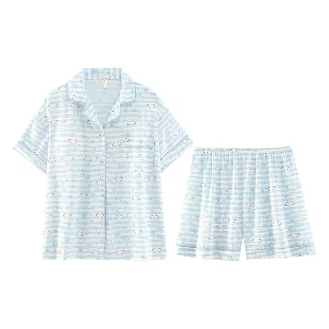 向薇 冰丝夏季带胸垫短袖短裤夏天凉感可外穿家居服睡衣套装 女款