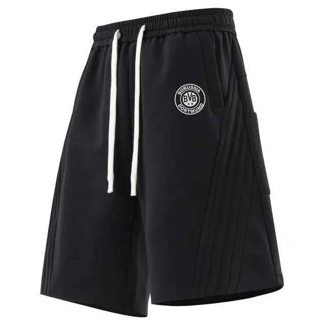 普鲁士多特蒙德 美式复古街头简约基础条纹设计纯色字母队徽潮牌印花宽松舒适百搭时尚潮流通勤透气凉感吸湿排汗速干运动五分休闲短裤 男女同款