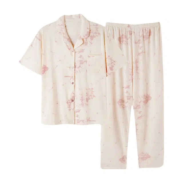 欧迪芬 柔软亲肤小清新五分袖长裤小翻领睡衣套装 女款