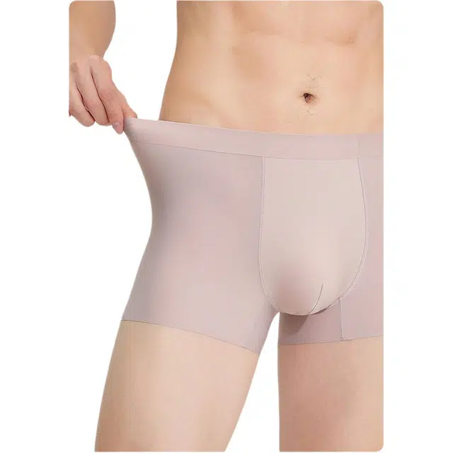 三福 冰丝抗菌含桑蚕丝纯色简约平角裤中腰内裤 男款