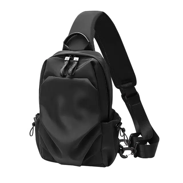 老人头 机能风简约纯色百搭 织物 胸包 男款 黑色