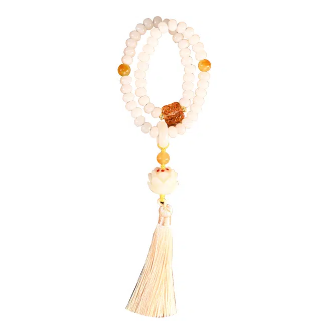 天纵 新中式国风招财转运盘玩念珠清新淡雅 古风气质文玩佛珠莲花万事顺遂 白玉菩提 手串 男女同款情侣款