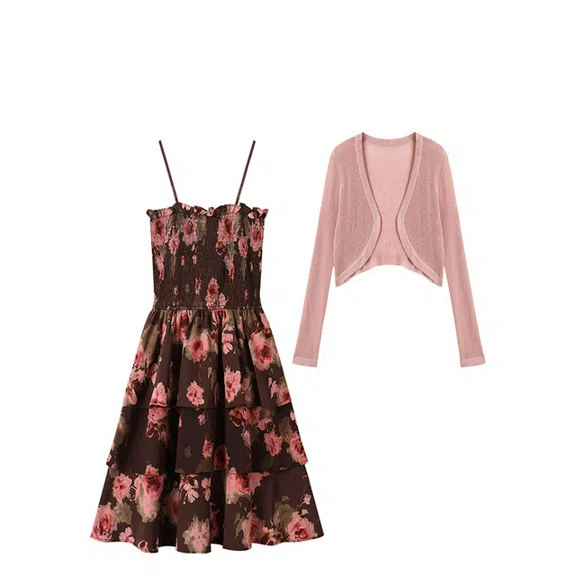 如续 气质层次吊带连衣裙长袖外搭裙装套装 女款