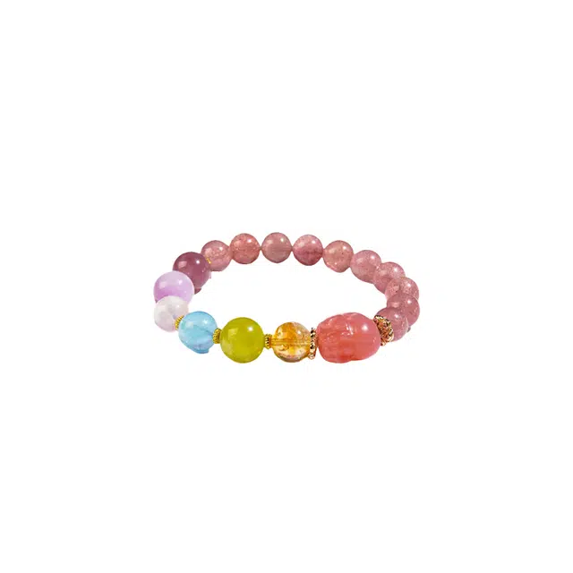 大唐国鼎 遇见彩虹 新中式简约时尚小众设计 招财纳福 草莓晶 手串 女款