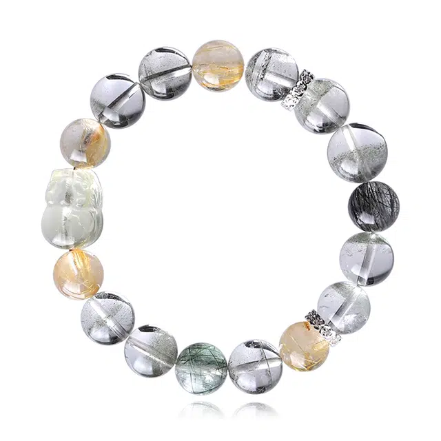 一世倾 开运招财貔貅小众设计款新中式暴富吞金兽净化转运旺事业旺桃花好运天然 白水晶 手串 男女同款情侣款