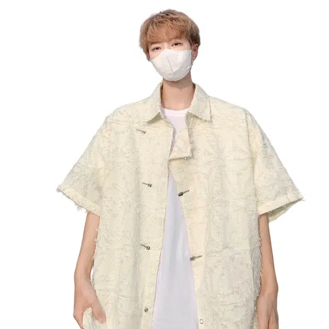 加荣 国潮风新中式毛边轻薄透气潮牌日常出行通勤百搭高级设计感复古小众夏季短袖衬衫 男女同款