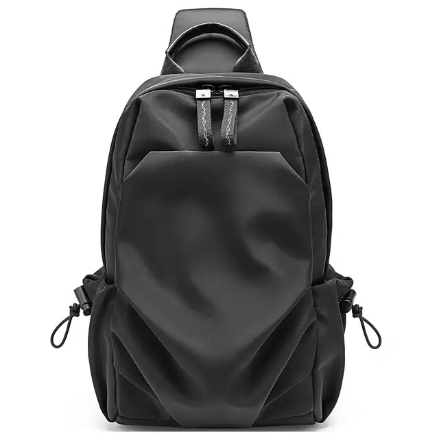 老人头 机能风简约纯色百搭 织物 胸包 男款 黑色