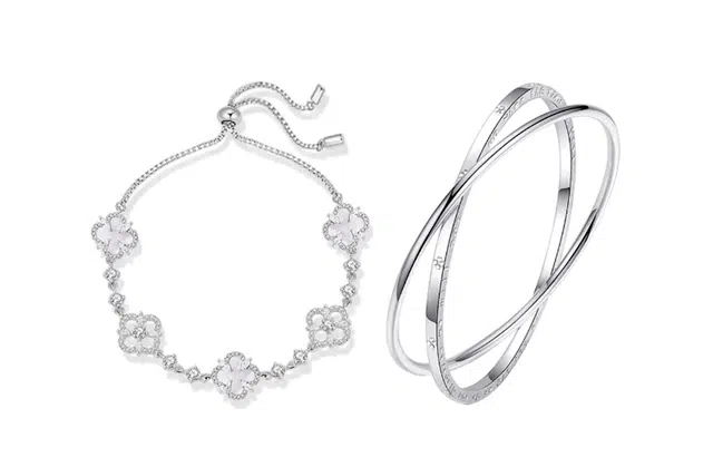 尚银福 浪漫四叶草系列 森系小清新时尚优雅气质轻奢高级感 国潮新中式小众创意设计好运五花双环手饰套装 合金 手链 女款