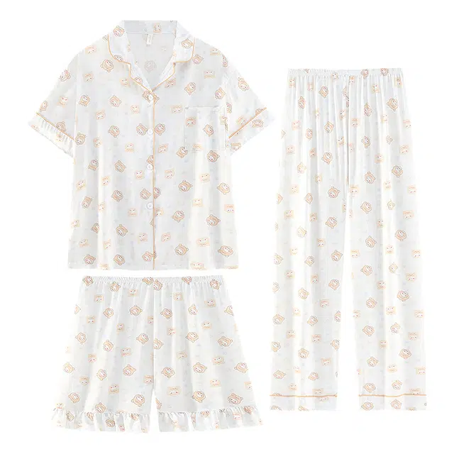 向薇 夏季冰丝带胸垫短袖短裤夏天凉感可外穿家居服睡衣套装 女款