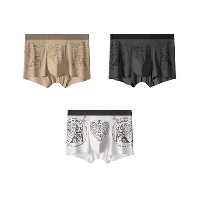 对你的私语 冰丝无痕透气欧式炽羽吟颂印花内裤 男款 组合装