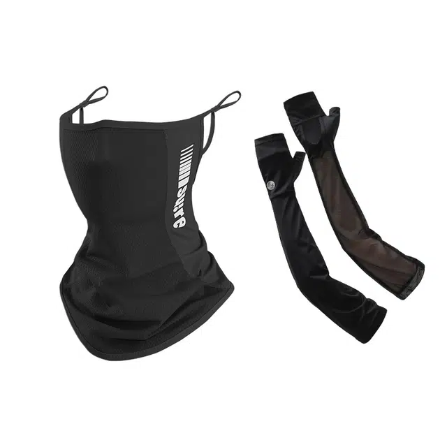 南极人 冰丝口罩全脸防紫外线脸罩遮脖子脖套冰袖两件套护手臂套袖网纱冰凉护袖骑行运动钓鱼登山遮阳透气 轻薄 防晒面罩 男女同款情侣款