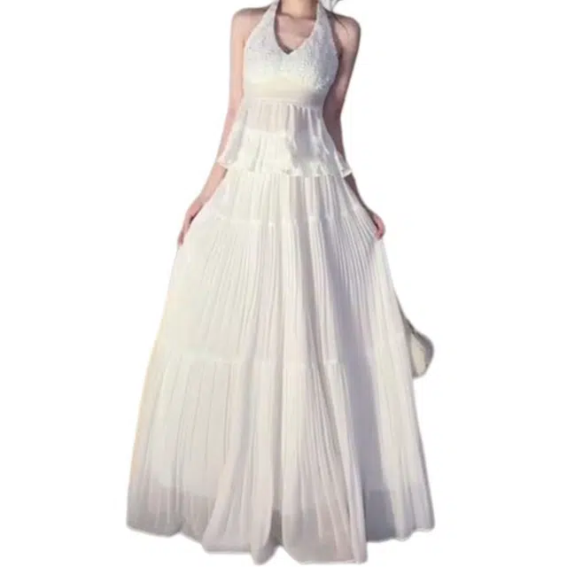 黛尔佳人 法式气质高级感蕾丝挂脖吊带叠穿半身裙裙装套装 女款