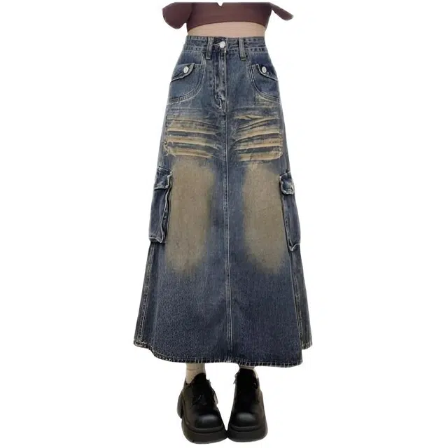 天才小熊 潮流多口袋中长半身裙夏季牛仔长裙 女款