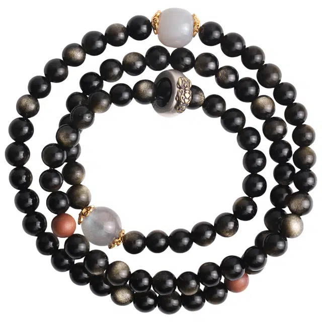 子婳 新中式国潮文玩盘玩复古小众生肖本命佛转运珠平安顺逐手饰 黑曜石 手串 女款