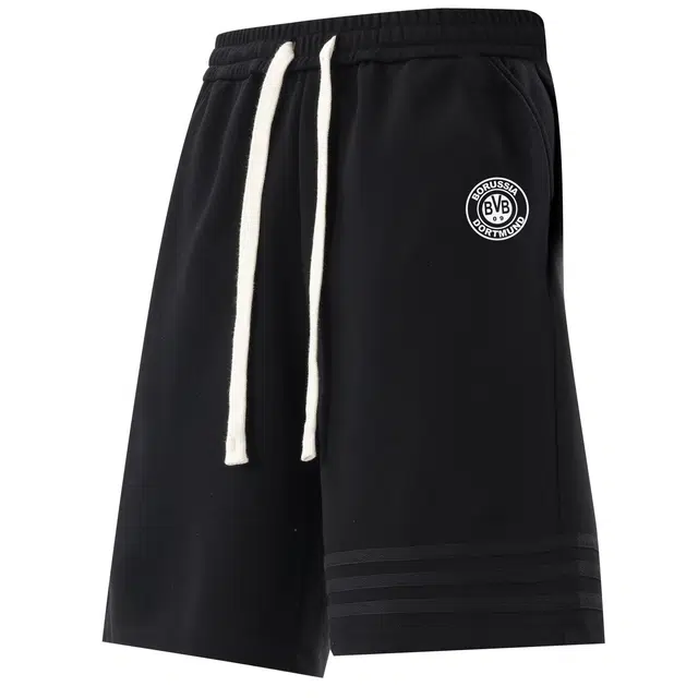 普鲁士多特蒙德 美式复古街头简约基础三杠设计纯色字母队徽潮牌印花宽松舒适百搭时尚潮流通勤透气凉感吸湿排汗速干运动五分休闲短裤 男女同款