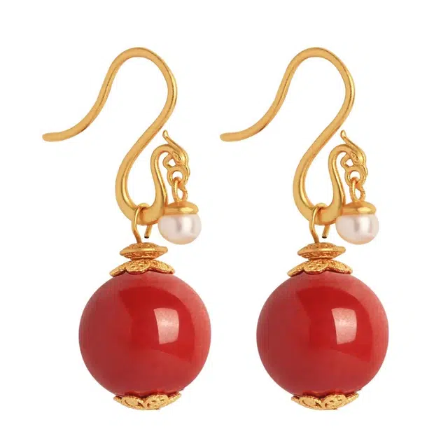 小银匠 凤凰花灯国潮前程似锦复古优雅个性小众气质新中式设计再造辰砂 朱砂 耳环 女款