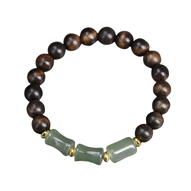 舞依翡 节节高升木竹节珠串月光石跑环款运转手链佛珠 绿檀 手串 男女同款情侣款