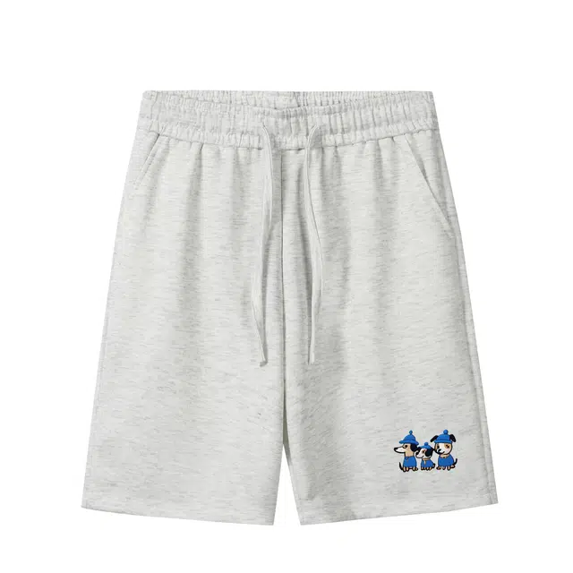 零氏 夏季薄款小狗刺绣设计感美式潮牌舒适透气时尚百搭宽松基础重磅五分休闲短裤 男女同款