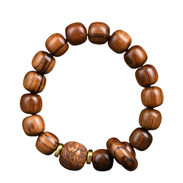 舞依翡 文玩老型珠佛珠带雕刻招财进宝款 花梨木 手串 男女同款情侣款