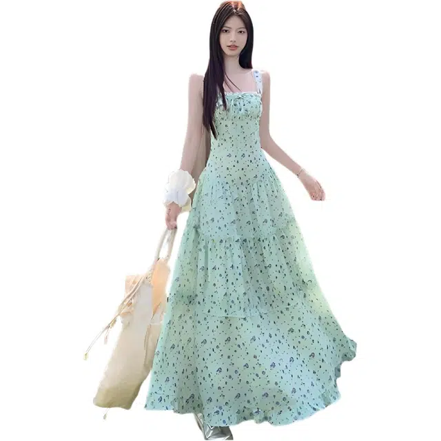 缪斯的诱惑 花野序曲胸口抽绳蕾丝拼接背心裙摆吊带连衣裙 女款