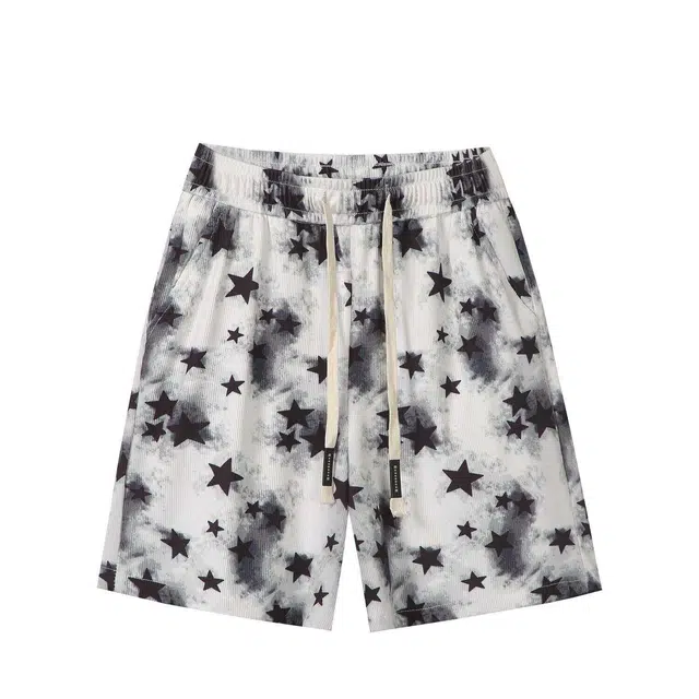 太子龍 泼墨扎染五角星印花夏季休闲短裤 男款