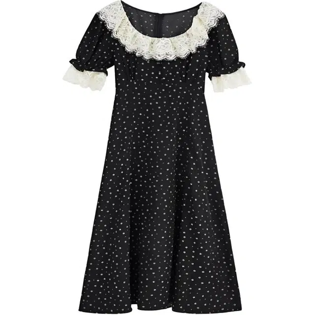 小卷要加油 赫本风碎花法式蕾丝娃娃领裙子夏季短袖连衣裙 女款