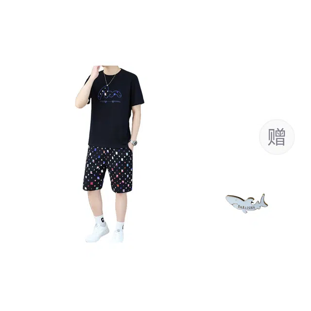 大白鲨 品牌高级欧洲站轻奢夏季时尚高端短袖五分裤休闲运动套装 男女同款