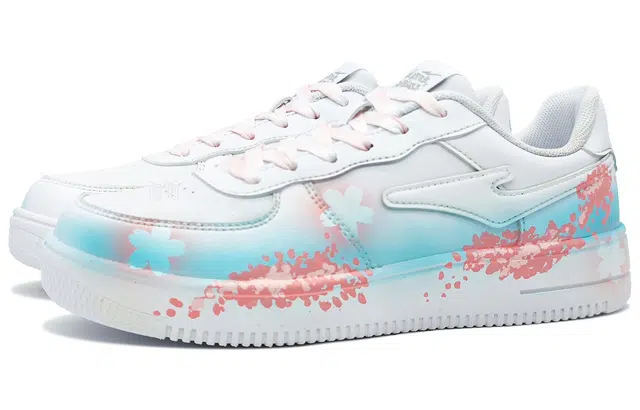 【定制球鞋】鸿星尔克 空军一号 北海樱花 蔚蓝 花飞漫舞 涂鸦艺术 舒适百搭 防滑减震耐磨 低帮 板鞋 男女同款 白蓝粉