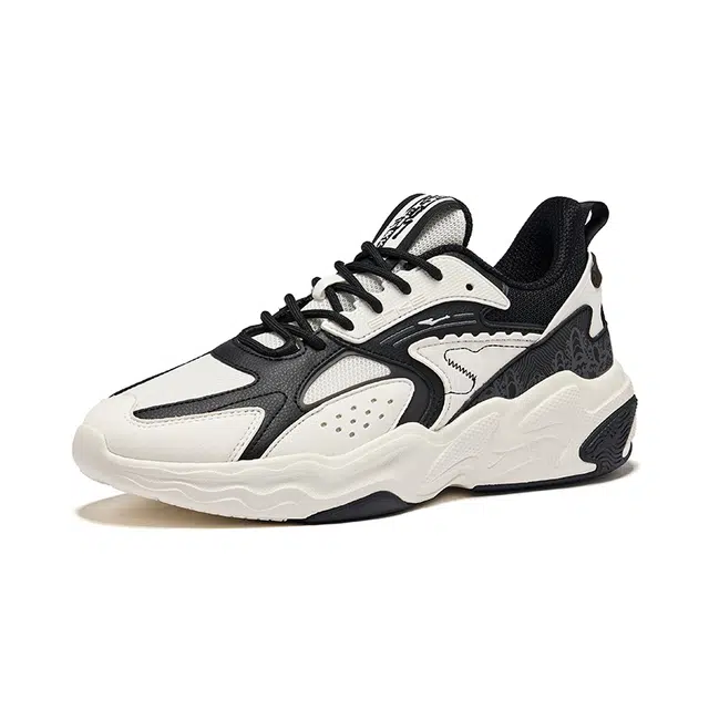 鸿星尔克 运动舒适 百搭 减震防滑包裹性 低帮 生活休闲鞋 男款 白黑