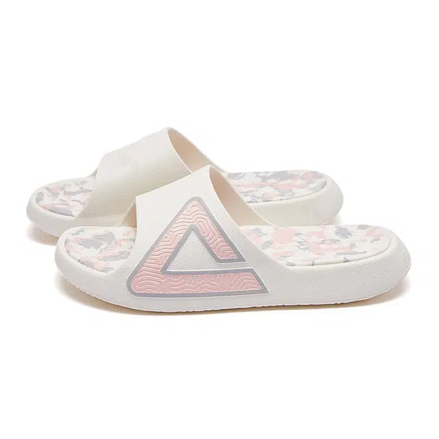 匹克 态极经典拖 牛奶咖啡 运动休闲百搭 时尚舒适潮流 静音防滑防磨一字拖鞋 男款 帆布白色粉