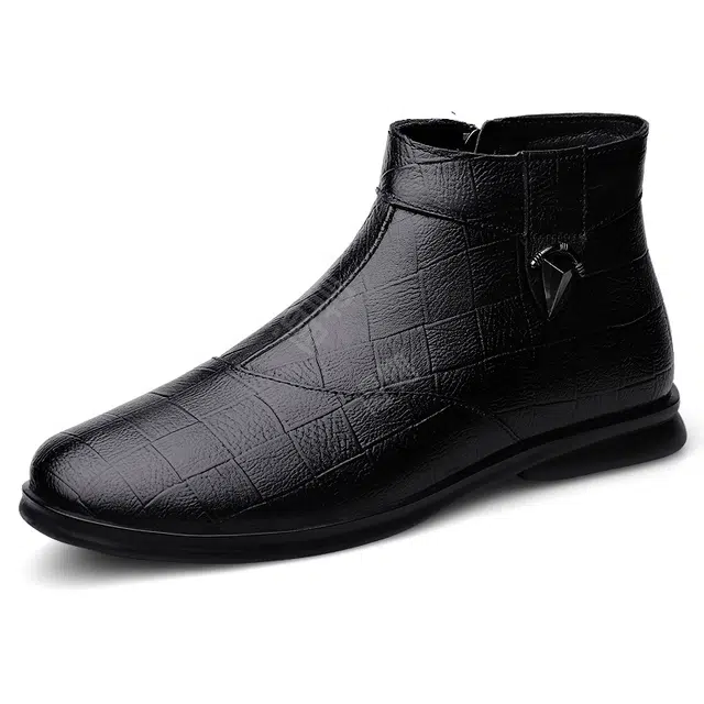 英伦骑士 头层牛皮 舒适通勤 潮流百搭时尚 短靴 男款 黑色