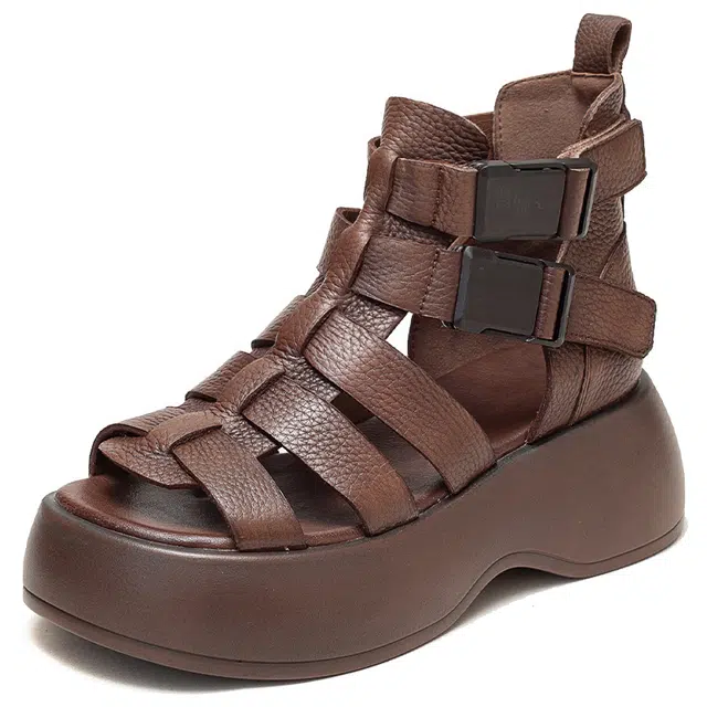 杰骤 头层牛皮 厚底复古 时尚潮流 简约百搭 罗马凉鞋 女