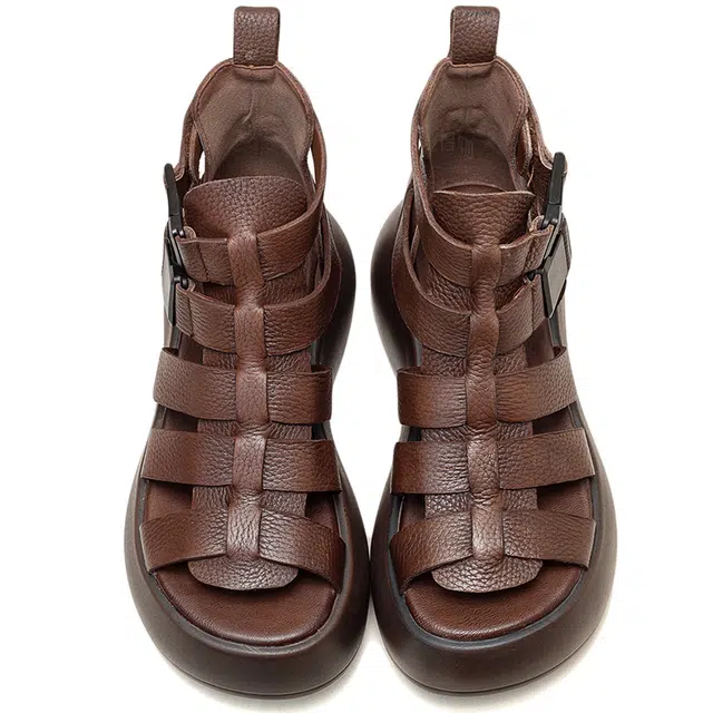 杰骤 头层牛皮 厚底复古 时尚潮流 简约百搭 罗马凉鞋 女