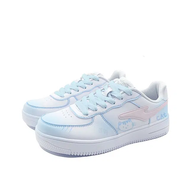 【定制球鞋】鸿星尔克 空军一号 蓝色小猫 小众 清新 可爱百搭 耐磨透气防滑 低帮 板鞋 男女同款 蓝白