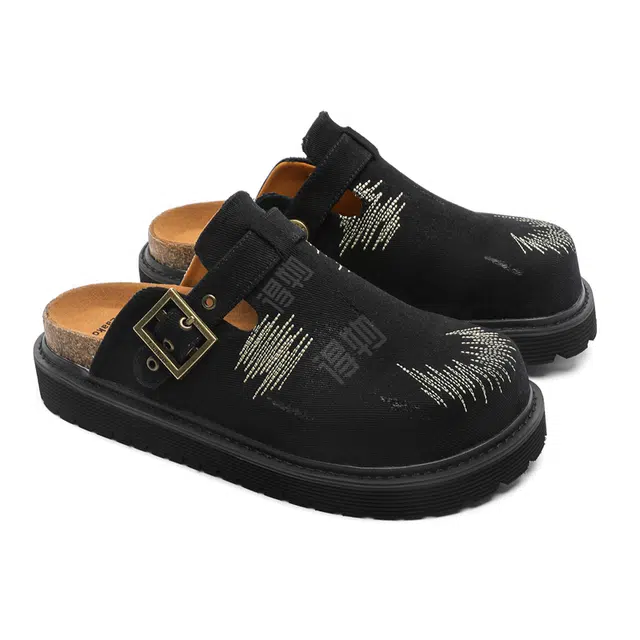 年走索 纯色简约 时尚潮流 舒适百搭 橡胶底 防滑包头拖鞋 男女同款