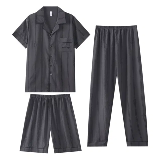 向薇 夏季短袖短裤长裤云朵棉薄款家居服夏天大码宽松可外穿睡衣套装 男款