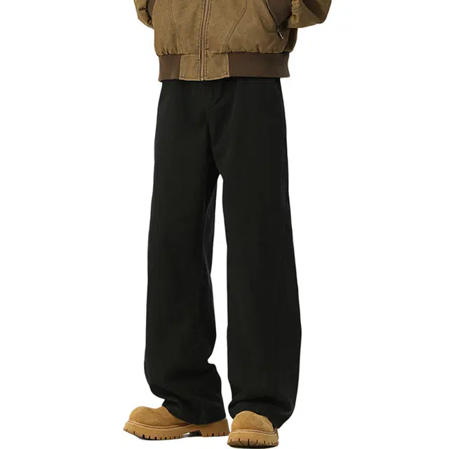 沐诚阳译 美式纯色简约宽松阔腿直筒百搭风牛仔裤 男女同款
