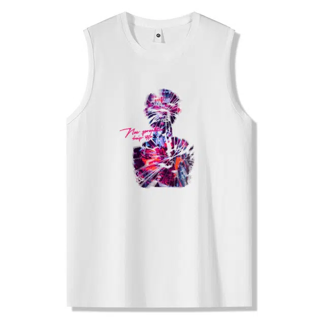 棉基因 夏季宽松圆领纯棉外穿打底衫篮球运动人像人形赛博朋克风美式复古艺术抽象街头嘻哈跑步无袖坎肩上衣背心 男女同款